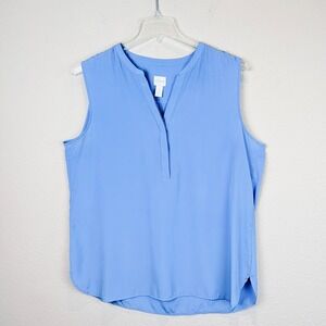 Chico's Periwinkle Blue Split Neck Sleeveless Blouse Top Size 3 XL 16-18
